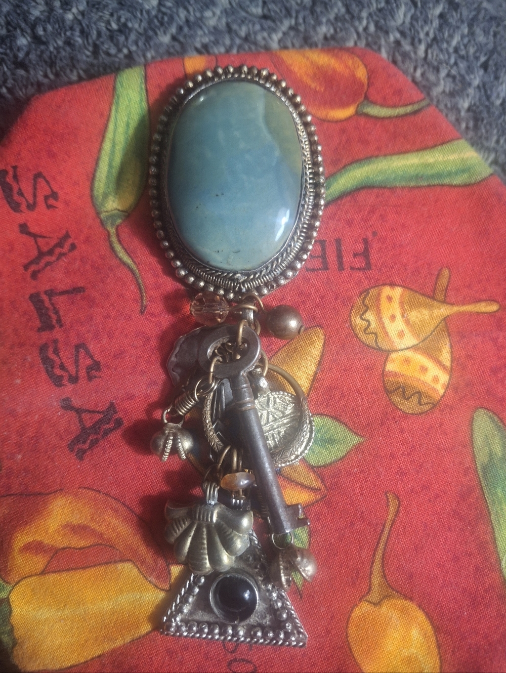 Chalcedony Turquoise Stone Sterling Silver Charm Pendant
